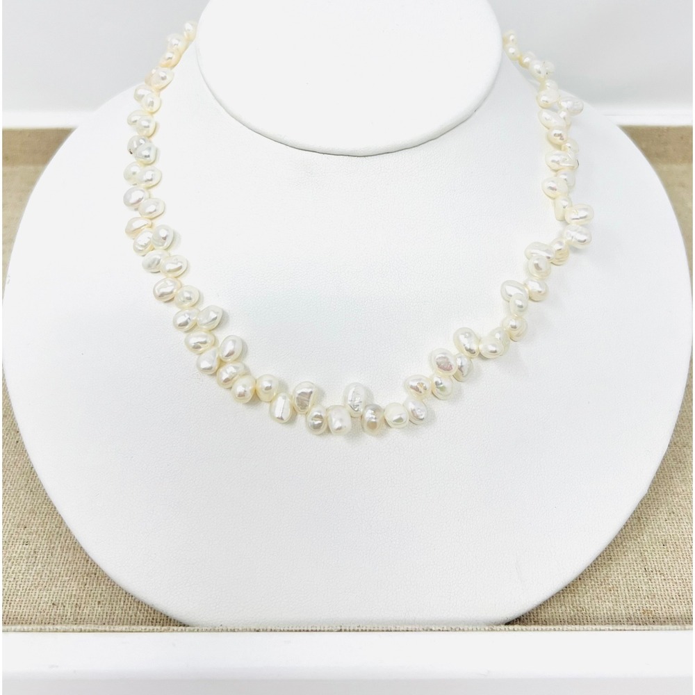 Sterling Silver 925 White Baroque Freshwater Pearl Necklace 17.5 inches